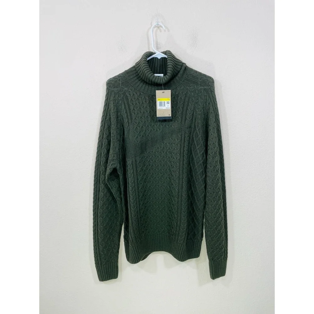 NWT Nike Cable‎ Knit Turtleneck Men's Small  Green Sweater FB7770 325 Swoosh NEW